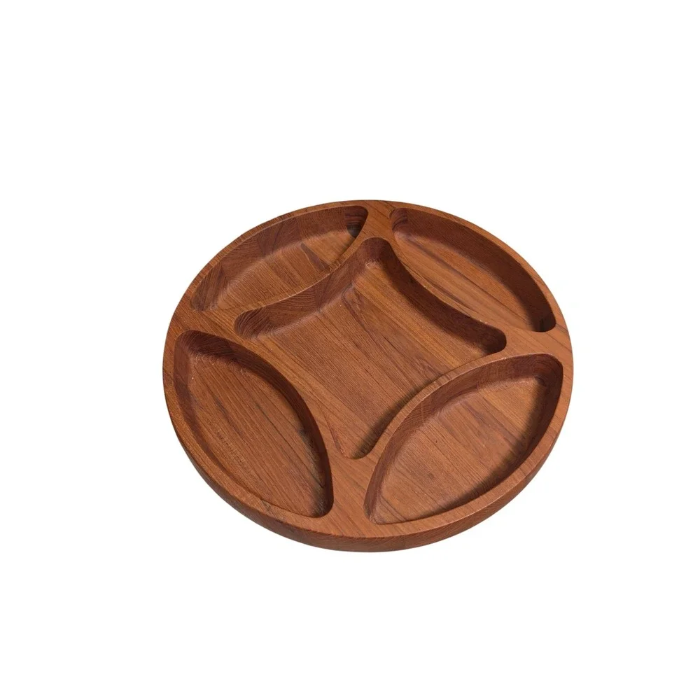 Dansk Mid Century Modern Teak Wood Divided Serving Tray Lazy Susan 15 Inch
